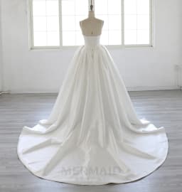 Spaghetti Straps V Neck Chapel Train Mikado Ball Gown Wedding Dress
