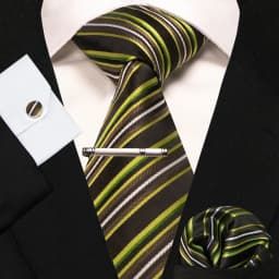 8cm Silk Mens Ties Green Black Ties Plaid Stripe Necktie Pocket Square Cufflinks Tie Clips Set Men's Wedding Business Party Tie