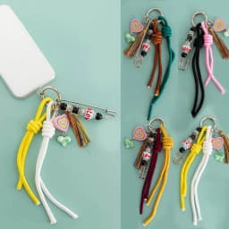 2024 New Woven Rope Keychain Bag Decoration Hanging Keychain Korean Style Acrylic Bead Heart Tassel Phone Case Bag Charms Y2k