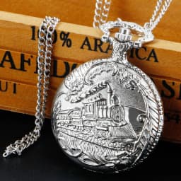 Antique Steam Train Design Pocket Watch with Chain Necklace Vintage Quartz Pendant FOB Chain Watches