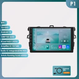 Hizpo 9" Android 14 Car Stereo for Toyota Corolla E140/150 2007 - 2012 Radio Multimedia Player Speaker No 2 Din DVD Octa Core 4G