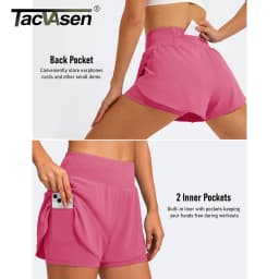 TACVASEN Womens High Waisted 2-in-1 Running Shorts Quick Dry Athletic Shorts with Pockets Breathable Tennis Workout Shorts