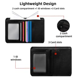 Men's Genuine Leather Slim Bifold Wallet, 3 Card Slots, ID Window, 2 Cash Compartments, Lightweight Business Short Wallet