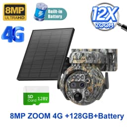SHIWOJIA 4K 8MP WIFI Solar Powered Camera 4G SIM 12X ZOOM Outdoor 360° View Animal Monitoring Solar Battery Hunting PTZ Cameras