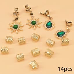 14PCS Sun Pattern Alloy Filigree Inlaid Rhinestone Teardrop Pendant Dreadlock Hair Braid Rings Hair Jewelry Accessories for girl