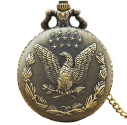 Vintage Bronze Steampunk Star Eagle Carved Quartz Pocket Watch Necklace Pendant Clock Chain Men Women Chain Gift