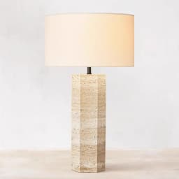 Yellow Travertine Fabric Art Table Lamp Japanese Marble Table Lamp For Living Room Bedroom Bedside Wabi Sabi Stone Desk Lighting