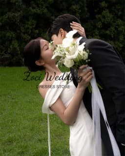 Zoci Elegant One Shoulder Korea Wedding Dresses Customized Spaghetti Straps Mermaid Bride Dress Crepe PhotoShoot Bridal Gown