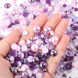 1100Pcs Flat Back Pearls And Rhinestones, 30g Mixed Size 3mm-10mm Ab Color Resin Rhinestones Semi-Circular Pearl