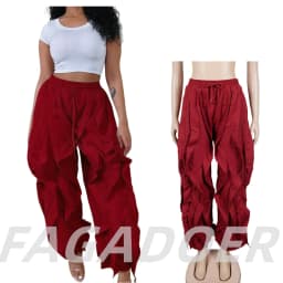 FAGADOER Casual Ruched Patchwork Lantern Sleeve Pants Women High Waist Drawstring Patchwork Pants Female Streetwear Trousers New
