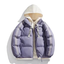 New Solid Color Hooded Couple Style Autumn Winter Trendy Hooded Fake Two-piece Jacket Windproof Thickened Warm Padded Jacket