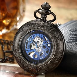 Luxury Pocket Watch with Chain for Man Mechanical Skeleton Roman Numeral Quality Engraved Clock Pocket Watches for Women Lady