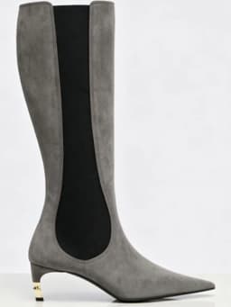 Women's New Knee High Boots with Pointed Kitten Heel and Stretch Fabric for Autumn and Winter Party Fashion, Mid Length Boots