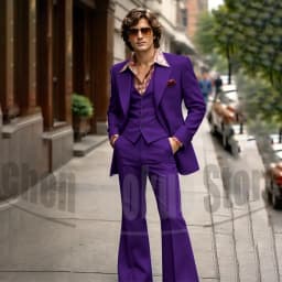 Vintage 3 Piece Men Suit Peak Lapel Single Breasted Tuxedo 70s Disco Groom Custom Bespoke Male Retro Stage Formal Costume Wear