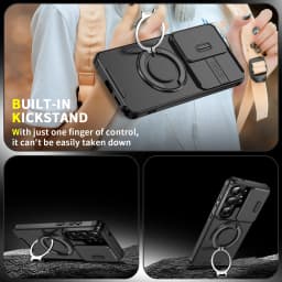 Slide Camera Protection Armor Phone Case For Samsung S26 S25 S24 S23 S22 S21 Plus 5G Ultra Metal Kickstand Magnetic Phone Cover