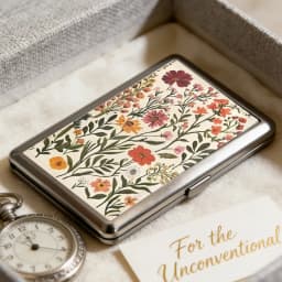Multi-function Card Holder with Easy Snap Art Deco Illustration Versatile Metal Cigarette Case Vintage-Style Gift for Him & Her
