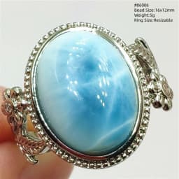 Natural Blue Larimar Adjustable Ring 925 Sterling Silver Larimar Gemstone Women Men Water Pattern AAAAA