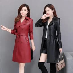 Top Compound lambskin leather jacket lady Free wash PU women clothing trench Long faux fur coat streetwear casaca para mujer