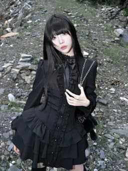 Gothic Punk Dress Ruffle Flare Sleeve Bow Front Tiered Mini Dress American 2000s Vintage Goth Style Women Casual Streetwear 2026