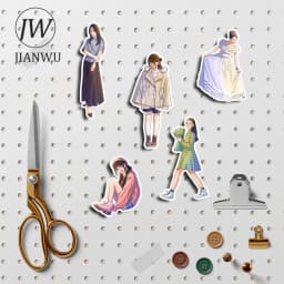 JIANWU 50 Sheets Simple Decor Material Girl Character Outfit Sticker Creative DIY Journal Scrapbooking Collage Stationery