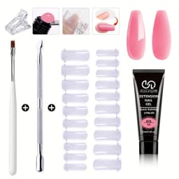 Salon & Home Nail Art Kit - 0.51oz Odorless Quick Build Gel Extension Set with 20 Nail Forms & Tools | Professional UV Sculpting