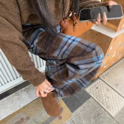 Blue Plaid Thickened Woolen Casual Pants Straight Leg Wide Leg Floor Length Trousers Autumn Winter New Style Trendy Women's Long