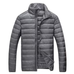 Schinteon Men Ultralight White Duck Down Jacket Thin Stand Collar Solid Color Simple Autumn Outwear