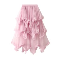 Black fungus edge irregular mesh cake skirt, mid length, high waist, big swing, fluffy fairy gauze skirt, long skirt, 2025 women