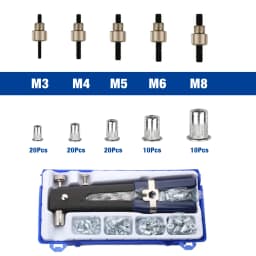 86Pcs Manual Rivet Nut Gun M3 M4 M5 M6 M8 Home Rivet Gun,Insert Nut Quick Riveting Tool, Contains 80 Rivet Nuts,Riveting Machine