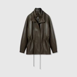 Women's Spring/Autumn Blouse Outerwear Jacket Faux Leather Jacket Double Collar Pleated Fitted Waist Retro Mid-Length Loose Fit