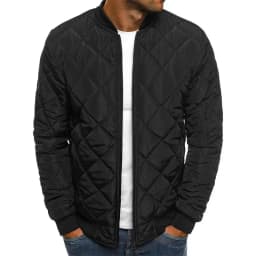 Men's Solid Color Diamond Check Seaming Thickened Standing Collar Cotton-padded Jacket, Winter New Casual Warm Zipper Jacket