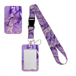 Simple Marble Heart Rainbow Card Holder with Buckle Lovely Hanging Rope ID Pass Hang Accessories Holder Lanyard Passr Case