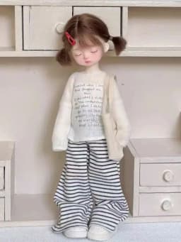 BJD (1/6 BJD Doll Clothes) Baby Clothes Leisure Walking Set Cover dress Striped Long Pants Cloth Bag--Trendy Doll Outfit