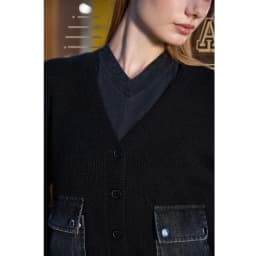AP Women 2026 Autumn and Winter Denim V-neck Dress Knitting Cardigan Mock Neck Modal Shirt