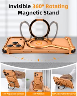 Oatsbasf Phone Case for iPhone 17 Pro/Pro Max/17/Air with 360° Rotatable Stand Metal Frameless Magsafe Protective Shockproof