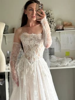Kyoto Customized Off-White Lace Appliques Strapless Wedding Dress Detachable Sleeves vestidos de noiva A-Line Evening Dress 2026
