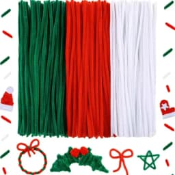 100-300 Pcs Thick Christmas Red White Green Chenille Stems for Christmas Art and Craft Projects Creative DIY Decorations