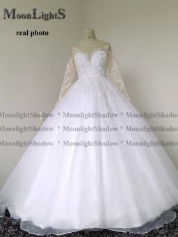 Moonlight Charming Sequin Wedding Dresses Lace Appliques Long Sleeves Ball Gown Bridal Gown Vestido De Noiva Customized