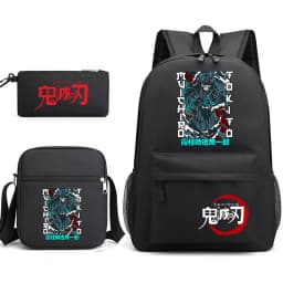 Demon Slayer Anime Print School Backpack Set 3Pcs with Shoulder Bag Pencil Case for Boys Girls