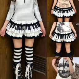Subculture black and white piano key puffy versatile skirt punk rock mid-vintage style slimming and anti-exposure short skirt