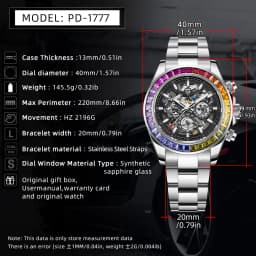 PAGANI DESIGN Personalized Men Automatic Mechanical Watch Colorful Gemstone Bezel Small Three-Pin Tachymeter Design Chronograph