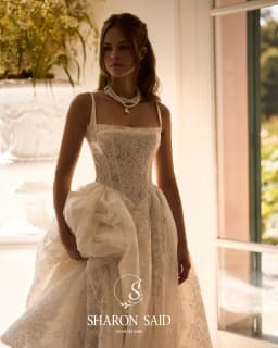 Sharon Said 2026 A-Line Princess Off White Lace Wedding Dress With Jacket Vintage Square Collar Bride Gown SW119 Customized
