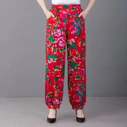Cotton Silk Pants Women New Spring Summer Elastic High Waist Harem Pants Fashion Printed Casual Wide Leg Pants Female Trousers