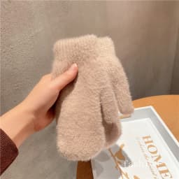Simple Style Knitting Wool Plus Velvet Thicken Full Finger Women Winter Mittens Gloves Hairy Cute Lovely Sweety Keep Warm Soft