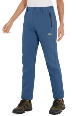 TACVASEN Womens Winter Waterproof pants Fleece Lined Softshell Trousers With Zipper Pockets Thermal Cargo Outdoor Ski Pants