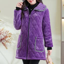 plus Size Mid-Length Thickened Velvet Cotton Jacket Winter Women's Warm Coat with Cotton Sandwich Outerwear Long Sleeve Zipper