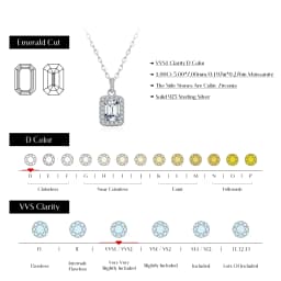 MODIAN 1CT D Color Emerald Cut Moissanite Halo Necklace 925 Sterling Silver Rectangle Wedding Pendant Necklace For Women Jewelry