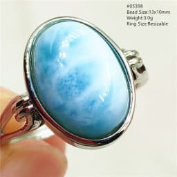 Natural Blue Larimar Oval Adjustable Ring Jewelry Water Pattern Real Larimar For Women Men Healing Fashion Stone AAAAAA