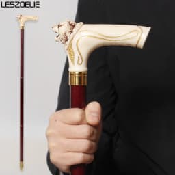 93cm Tiger-Head Resin Handle Walking Stick Men Black German Beech Wooden Walking Stick Women Red Fashionable Decorative Canes