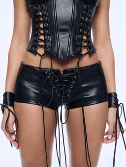 Lautaro Spring Summer Sexy Black Pu Leather Micro Mini Shorts Women Low Waist Punk Style Alt Gyaru Clothing Streetwear Buttoms